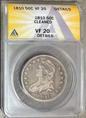 Medio dólar busto tapado 1810, detalles ANACS VF-20, limpio Foto 1 de 2