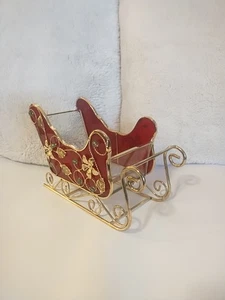 Vtg Acrylic Christmas Santa Sleigh Red Gold Tone Metal Card Holder Centerpiece - Picture 1 of 8