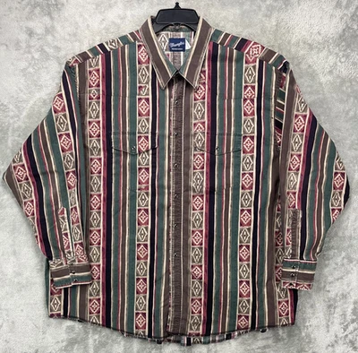 VTG Wrangler Men's Brushpopper Shirt 3XL Multicolor Pearl Snap Aztec - Image 1 of 4