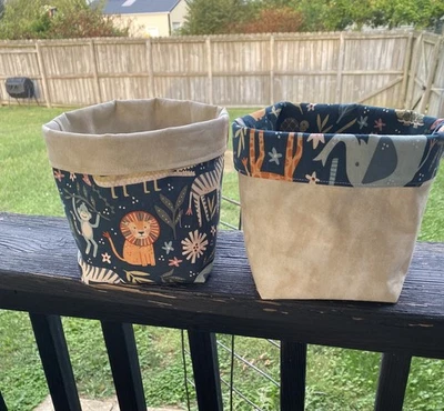 Handmade set of two Gift fabric Storage Baskets organizers reversible washable  - Image 1 of 3