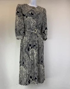 Lady Carol 70s Vintage Dress Large Pleated 3/4 Sleeve Button Paisley Modest 12P - Picture 1 of 11