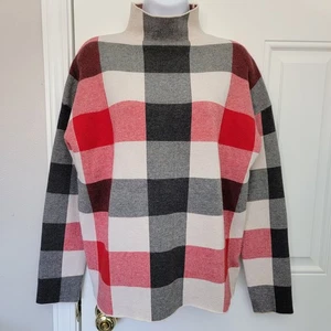 Tahari Sweater Buffalo Plaid Mock Neck Soft Winter Wishes Pullover Size Medium  - Picture 1 of 8