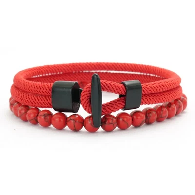 Juego de 2 piezas de pulsera de cuerda con cuentas para hombre ojo de tigre y piedra de malaquita joyería hecha a mano Foto 1 de 4