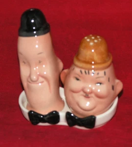 Vintage  Laurel & Hardy Salt Pepper Shakers Beswick England London w/ Base - Picture 1 of 6