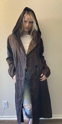 Chaqueta con Capucha Vintage Nylon Leopardo Larga Marrón y Negro Med.- XL Foto 1 de 4