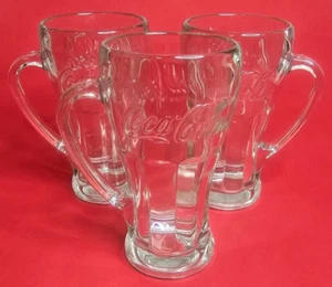 3 tazas de vidrio transparente vintage de Coca-Cola con mango Libbey 14 oz pesadas en muy buena condición - Imagen 1 de 4