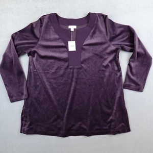 NWT J Jill  Pure Jill Top Tunic Size M Petite Velvet  V Neck Pinot Long Sleeves - Picture 1 of 9