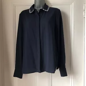 marks and spencer navy sequin collar blouse size 10 BNWT - Picture 1 of 5