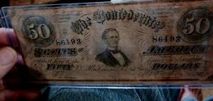 ** FIFTY  DOLLARS CONFEDERATE CURRENCY ROUGH BUT AUTHENTIC  FREE SHIPPING  USA* - Picture 1 of 8