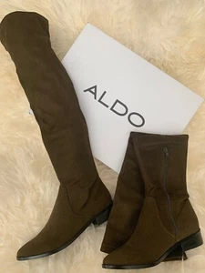 Stivali donna Aldo 6 cosce verde oliva scuro Elinna slip on scamosciati nuovi 110€ - Foto 1 di 12