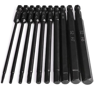10-Piece Hex Shank Drill Bit Set 4" Magnetic SAE Allen Bits, S2 Steel (Metric) - Picture 1 of 6
