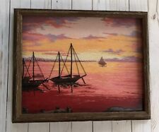 VTg STRING PAINTING Embroidery Nautical Sailboats Sunset Embroidered Art