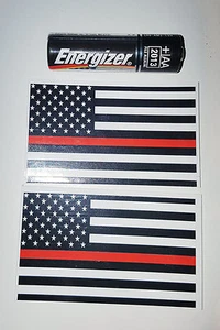 2 MINI Thin  Red Line FireFighter Support US flag Vinyl Decal Sticker laminated - Picture 1 of 2
