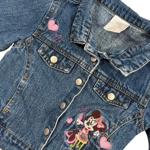 90s Vintage Disney Minnie Mouse Denim Jean Jacket Pink Rare Girl Missing Size 2T - Picture 1 of 7