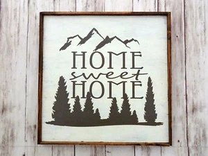 Home Sweet Home -  Framed Handmade Rustic Mountain Sign 12" x 12" - Picture 1 of 4