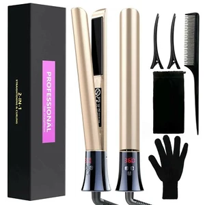 Professional Hair Straightener and Curler 2 in 1, Flat Iron for Hair LCD Combo - Picture 1 of 7