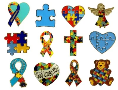 12 Piece New Designs Autism Awareness Colorful Puzzle Pieces Lapel Hat Pin 12P01 - Image 1 of 4