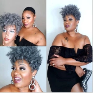 Short Grey Afro Curly Synthetic Pixie Cut Wig Women Fashion Party Wigs Daily Use - Picture 1 of 11