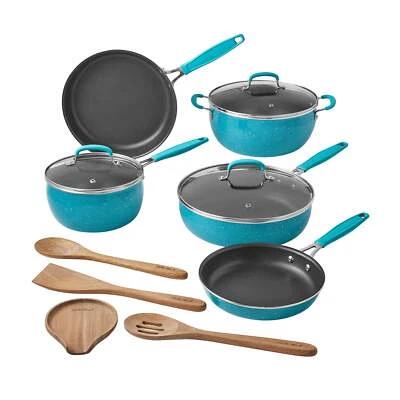 GIBSON OVERSEAS, INC. The Pioneer Woman Frontier Speckle 12-Piece Aluminum Cookware Set, Teal