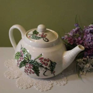 Teapot Tea Kettle Berry and Vine Design IVJ or RVJ '91 Handmade Stoneware - Picture 1 of 8