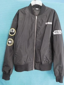 Star Wars Rebel Alliance Bomber Jacket Men's Large Black X-Wings Patch - Picture 1 of 12