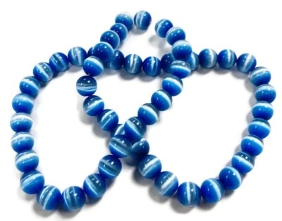 50 Vidrio de fibra óptica ojo de gato azul real 8 mm. Cuentas redondas lisas 2575 Foto 1 de 3