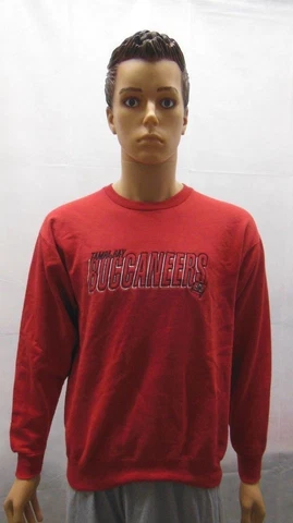 Men M Red Tampa Bay Buccaneers Bucs Spellout Logo Champion Sweater NFL Vintage Cover