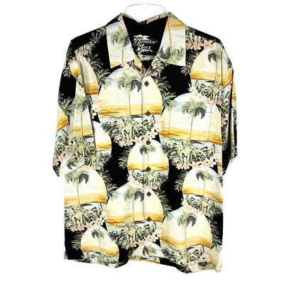 Vintage Jamaica Jaxx Hawaiian Shirt 100% Silk Black w Palm Tree Scenes Adult XL - Image 1 of 4