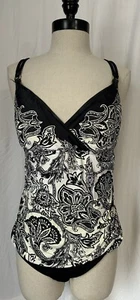 LAUREN RALPH LAUREN Black Print One Piece Lined Nylon Swimsuit Womens 12 - Picture 1 of 8