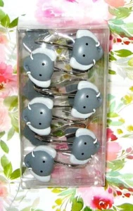 ELEPHANT ART (Gray Colored) Shower Curtain Hooks - New - 12 Shower Curtain Rings - Picture 1 of 9