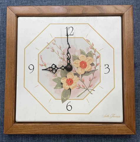 Vintage Seth Thomas Wood Grain 10” Square Frame Quartz Wall Clock - Dutch Garden Cover