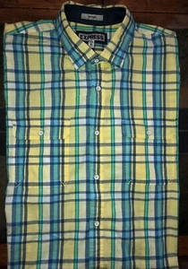 Mens Express Fitted Long Sleeve Multicolor Plaid Button Up Shirt XL 17 17 1/2 - Picture 1 of 2