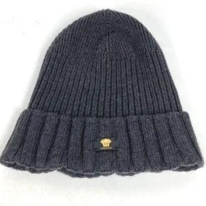 VERSACE beanie hat knit hat knit cap Medusa  Knit hat wool gray - Picture 1 of 7