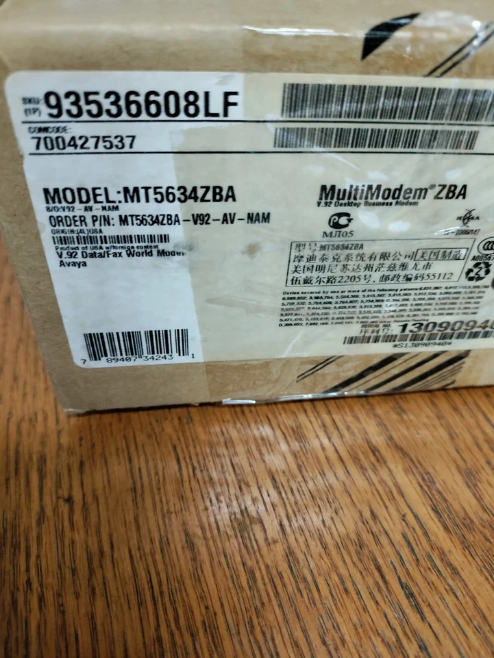 Multitech MT5634ZBA MultiModem ZBA 56kb 93537150LF- Avaya CC:  700427537 unused - Image 1 of 2