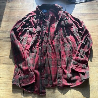 Camisa de Franela a Cuadros Roja y Marrón Gloria Desteñida De Colección M Y2K Grunge Foto 1 de 4