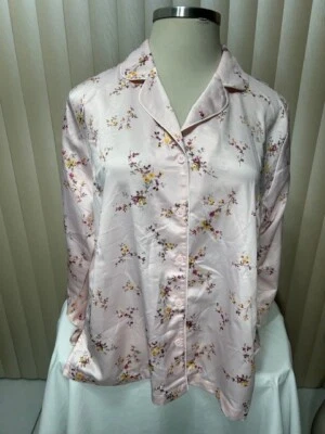 Charter Club Pajama Top 1X 2X Long Sleeve Button Down Collared Floral Pink Women - Image 1 of 4