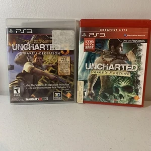 PS3 Uncharted “Drakes Deception” “Drakes Fortune” Lot Of 2 Complete Pre-owned - Picture 1 of 6