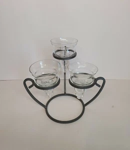 3 Candle Holder Iron Metal Brushed Nickel + 3 Glass Droplet Holders - Picture 1 of 4