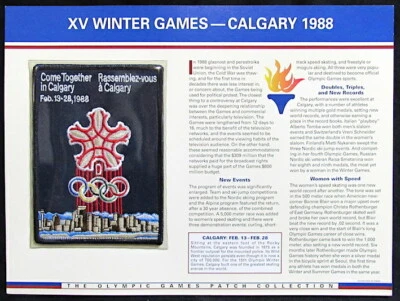 1988 Olimpiadas de Invierno XV Calgary ~ Tarjeta de Información del Parche de los Juegos Olímpicos Willabee & Ward Foto 1 de 2