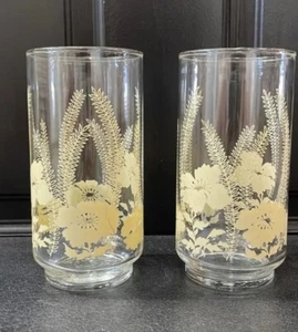 6er Set Vintage 70er Jahre Libbey Gläser gelber Farn und Hartriegel Becher - Bild 1 von 2