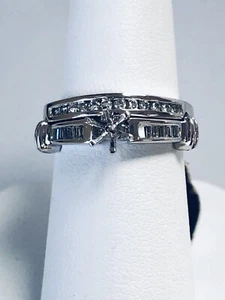 New Old Stock 14 Karat White Gold And Diamond Wedding Semi- Mount. Size 6.75. - Picture 1 of 12