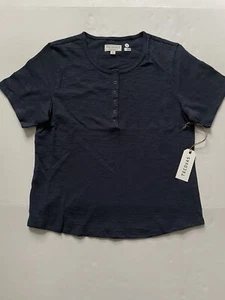 Tecovas Shirt Womens XL Navy Blue Cotton Slub Henley Short Sleeve NWT - Picture 1 of 7