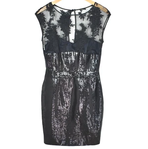 Alex Perry Lace Sequin Silk Contrast Pencil Dress Size 10 Black Mesh Knee Length - Picture 1 of 13
