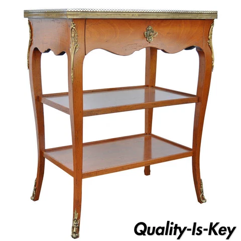 Quality French Louis XV Style One Drawer Lamp End Table with Bronze Ormolu Cover