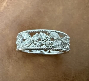 Elegant QVC Epiphany Platinum Clad Zircon Diamonique Lace Design Ring Size 7 - Picture 1 of 17
