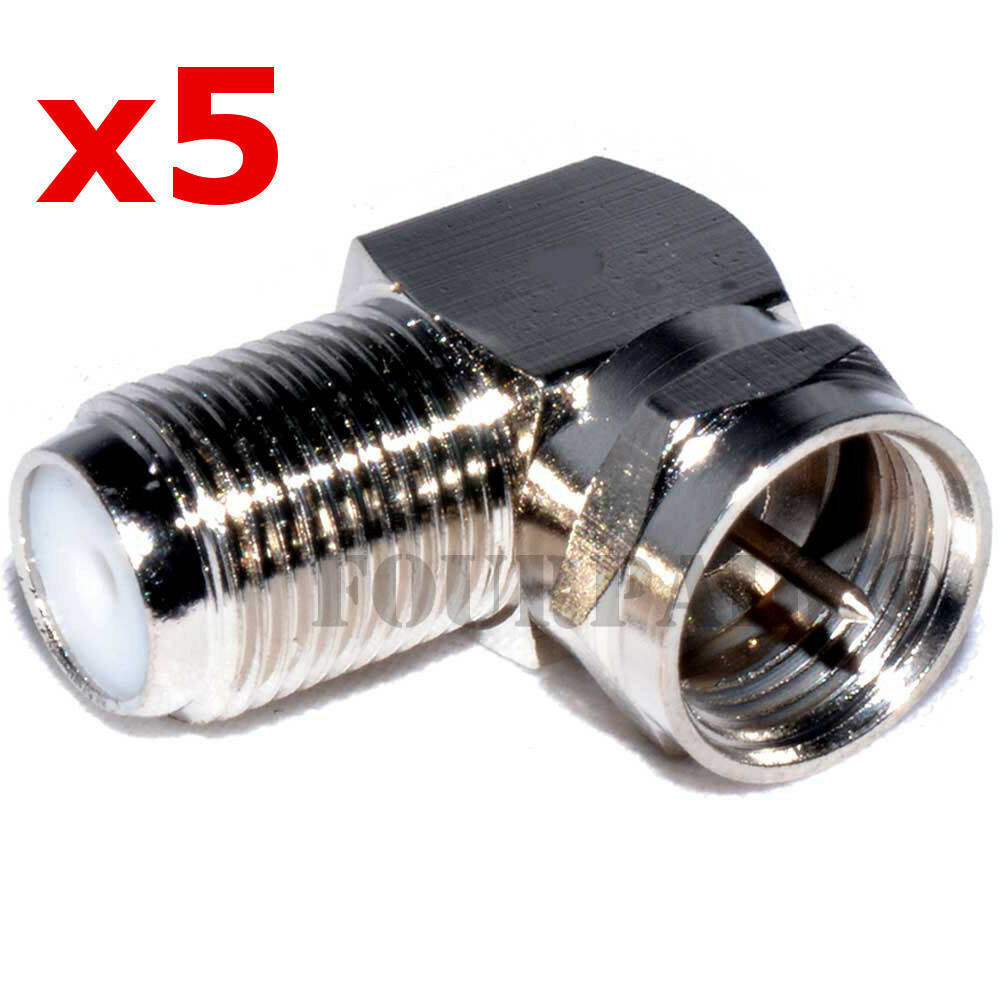 Pack De 5 Adaptadores De TV Macho A Conector F Hembra En Ángulo Recto (90 Grados)