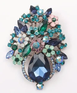 Broche-Racimo Floral Estilo Vintage Azul y Rosa Estrás - Imagen 1 de 5