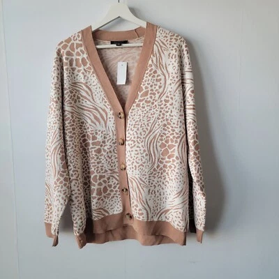Ann Taylor womens Sweaters Mixed Animal Print Boyfriend Cardigan size XL V-neck - Image 1 of 4