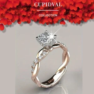 1.5 CT TWISTED 14K GOLD PLATED STERLING SILVER PRINCESS CUT CZ ENGAGEMENT RING - Picture 1 of 6