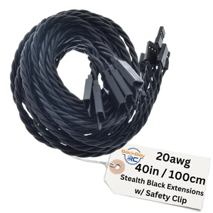 (5) 100CM Twisted 20awg Black Servo Extension Leads JR / Hitec w/ Safety Clips - Picture 1 of 2